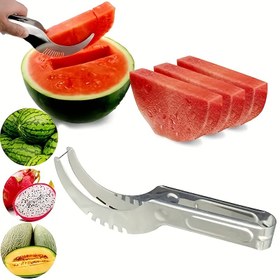 Resim 1 adet Paslanmaz Çelik Dilimleme ve Kaşık Aracı - Sarmısak, Karpuz ve Ananas için İdeal - Ev Kullanımı için Mükemmel Mutfak Aleti, Meyve Hazırlık Temel Gereksinimleri | Dilimleme Aracı | Dayanıklı Mutfak Eşyası 