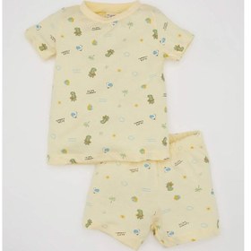 Resim DeFacto Erkek Bebek Pijama Takımı Dinazor Desenli Penye Kısa Kollu Üst Şort C5200A524HSYL450 Sarı 