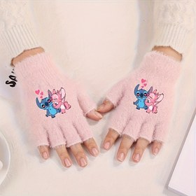 Resim Disney Sevimli Karikatür Stitch Desen Yarım Parmak Eldiven, Çift Amaçlı Yazma Sıcak ve Soğuk Dirençli El Koruma Eldiven, Yumuşak ve Rahat Kış Sıcaklığı İçin Uygun, Açık Hava Sporları Koşu Günlük Stil Moda Yaratıcı Tasarım Arkadaşlar, Aile, Arkadaşlar ve ' Doğum Günü, Sevgililer Günü, Noel, Cadılar Bayramı, Eldiven Kadınlar Kış 