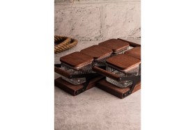 Resim Kare 8'li Ahşap ve Cam Kapaklı Tepsili Kahvaltılık Seti, 230 ml 