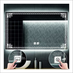 Resim Dnr-Mirror65x90 Cm Beyaz Ledli Tasarım Kumlamalı Dokunmatik Tuşlu Buğu Önleyicili Banyo Aynası Makyaj Aynası 