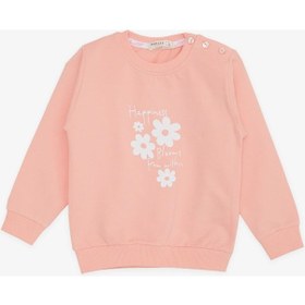 Resim Breeze Kız Bebek Sweatshirt Simli Çiçek Baskılı 9 Ay-3 Yaş, Somon-somon Somon 
