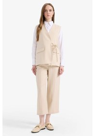 Resim DeFacto V Yaka Bağcıklı Basic Düz Blazer Yelek E4358AX25SPBG702 Bej 