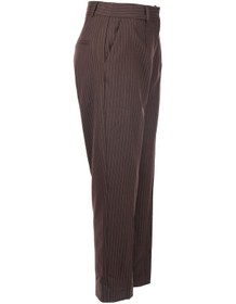 Resim Unique Mode Minimalist Çizgili Midi Kadın Pantolon - Yüksek Bel Kahverengi 