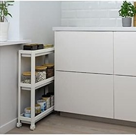 Resim OMAS Tekerlekli Dikdörtgen 3 Katlı Raf Ünitesi - Banyo Mutfak Düzenleyici Organizer Raf - Modern Shelf Unit (Beyaz) 