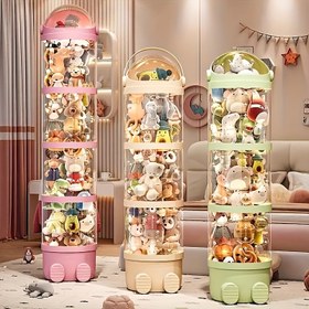 Resim 4 Boyut Seçeneği Var: Peluş Oyuncak Depolama Silindir, Bebek Depolama Baraji, Bebek Depolama Sepeti, Şeffaf Çok Katmanlı Tasarım ile Peluş Oyuncak Depolama Silindir 