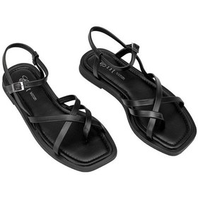 Resim Elit Raveena Kadın Hakiki Deri Ortopedik Düz Sandalet Siyah Siyah 