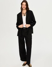 Resim Faik Sönmez %100 Keten Astarsız Kadın Blazer Ceket Us26ckt015 Siyah 