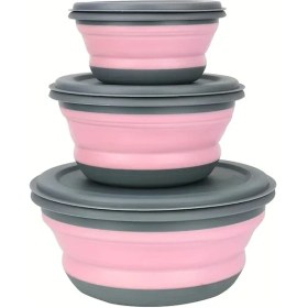 Resim Gateesat Pembe 3 Adet Silikon Katlanır Kase Seti Sızdırmaz Dayanıklı Outdoor Pembe 