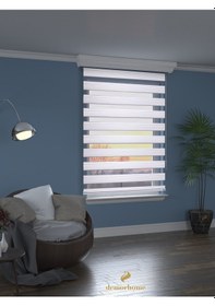 Resim Br Demor Home Geniş Pliseli Beyaz Zebra Stor Güneşlik Perde Metal Kasa Beyaz 