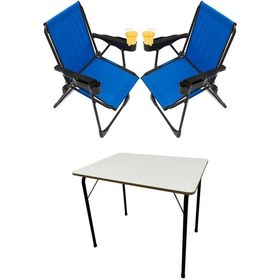 Resim Silva 2 Adet Kamp Sandalyesi Bardaklıklı Lüks Mavi + MDF Masa Mavi 
