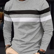 Resim Erkekler için çizgili renk bloklama sweatshirt, hediye olarak rahat ve trend uzun kollu spor bluz 