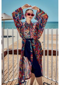 Resim Remsa Mayo Remsa Tesettür Mayo Üzerine Tek Kaftan Kimono Pareo Lacivert01 Rp029 Tuna Lacivert01 