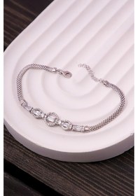 Resim 925 Ayar Gümüş Rodyumlu Triple Circle Baget Bayan Bileklik -8187 