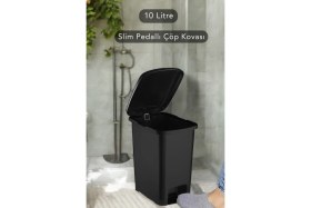 Resim Şık Siyah 10 Litre Pedallı Banyo ve Mutfak Çöp Kovası 