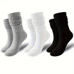 Resim 3'lü Kadın Orta Boy Kaburga Çorap Seti - Düz Renk (Siyah/Beyaz/Gri) Esnek Manşetli Günlük Kullanım, Yumuşak ve Dayanıklı, Şık Minimalist Tasarım 