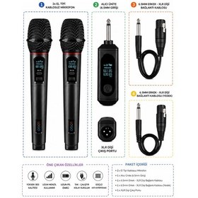 Resim Jrl Wn-09 Siyah Profesyonel 2'si 1 Kablolu & Kablosuz Mikrofon Seti - Uhf Çiftli Şarjlı Telsiz Mikro 