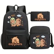 Resim Topshop1 Siyah 3 Parça Kapibara Baskılı Sırt Çantası Seti Ayarlanabilir Askılı Hafif Laptop Çanta Silinebilir Yüzey Fermuarlı Büyük Kapasite Tek Omuz Çantası Kalem Kutusu Siyah 