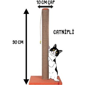 Resim 90cm Catnipli Kalın Borulu Dev Tırmalama Tahtası Turuncu Minder Yüzey 