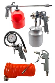 Resim Genel Markalar 5 Parça Full Set Havalı Alet Seti Boya Tabancası Ve Sprel Hava Hortumları Jaklı Set 
