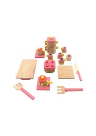 Resim Minik Şeflerin Rüyası: Standlı Ahşap Minyatür Oyuncak Komple Mutfak Seti 