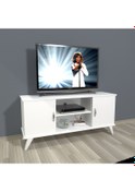 Resim Decoraktiv Eko 120 Mdf Retro Tv Ünitesi Tv Sehpası - Parlak Beyaz Ceviz - Siyah 