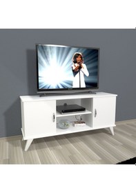 Resim Decoraktiv Eko 120 Mdf Retro Tv Ünitesi Tv Sehpası - Parlak Beyaz Ceviz - Siyah 