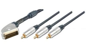 Resim AK-AV 540 Yüksek Kaliteli Scart Kablosu, Scart erkek <-> 3 x RCA erkek cinch konnektör, 5 metre, metal fiş, krom kaplama, kontak uçları altın kaplama, ferrite filtre, zırhlı 