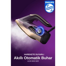 Resim Philips Azur Yenilendi, 8000 Serisi Azur Buharlı Ütü, Kumaşa Göre Otomatik Akıllı Buhar 3000W, Sıfır Yanık Riski 