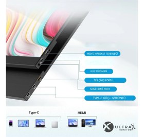 Resim Ultrax 15.6" Full Hd 60hz IPS Type-C Dokunmatik Taşınabilir Monitör 