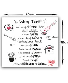 Resim Decorita Cam Ocak Arkası Koruyucu | Aşkın Tarifi | Beyaz Fon | 