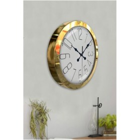 Resim Bahat Gold Altın Varaklı Salon Ofis Duvar Saati Metal Çerçeve 35 Cm 