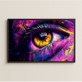 Resim Neon Graffiti Göz Tasarımlı Yatay Şeffaf Pleksi Tablo 