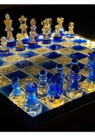 Resim Epoksi Led Işıklı Satranç Takımı El Yapımı İsme Özel 