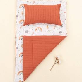 Resim Alt Açma Matı ve Yastık - Çift Taraflı - Kiremit Örgü - Turuncu Kuyruklu Yıldız 