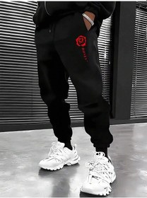 Resim Hypemode Floral & Letter Graphic Drawstring Waist Eşofman Altı Siyah 