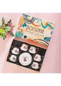 Resim Porsima 3190 Grace 12 Parça Yaldızlı Porselen Türk Kahve Fincan Takımı Çok Renkli 