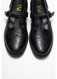 Resim Luvi Shoes Janney Siyah Cilt Hakiki Deri Bantlı Kadın Loafer Ayakkabı SİYAH CİLT 