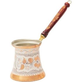 Resim Erzincan El İşlemeli Bakır Büyük Klasik Cezve Beyaz 