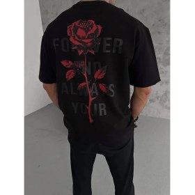 Resim Nemere Bisiklet Yaka Baskılı Oversize T-Shirt - Siyah 