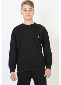 Resim Fermuarlı Respect Baskılı Siyah Erkek Çocuk Sweatshirt-90812 Siyah 