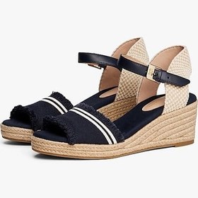 Resim Kadın Kısa Topuklu Hasır Detaylı Sandalet - Lacivert Space Blue 