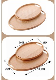 Resim Bambu Tepsi Seti, İkil Çay Kahve Sunum Tepsi - Elips Tepsi - 2 Parça, 36x26 & 31x45 Cm Açık Bej 