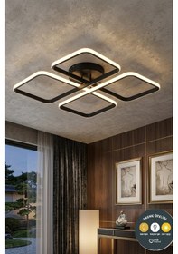 Resim March Dekoratif Siyah Plafonyer Led Avize-4'lü Geometrik Kare 3 Renk Yanma Özellikli 