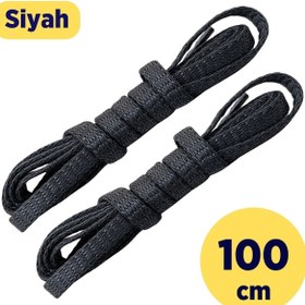 Resim Foottab 100 Cm Siyah Yassı Mumlu Bağcık, Pamuklu Örme Bot Ayakkabı Bağcığı 