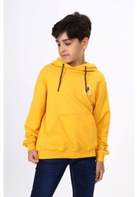 Resim Toontoy Kids Toontoy Erkek Çocuk Relax Fit Kapüşonlu Cepli Hafif Düşük Omuz Baskılı Sweatshirt - 2 İplik Hardal 