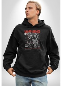 Resim Uyarı Dikkatli Yaklaş Kadın Erkek Siyah Kapüşonlu Sweatshirt Hoodie Siyah 