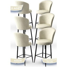 Resim Canisa Alte Serisi 6 Adet Krem Sandalye 65 Cm Ada Mutfak Bar Sandalyesi Babyface Kumaş Siyah Metal Ayak Sandalye Krem Ayaklar Siyah 