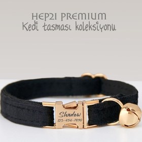 Resim Cat Collar Velvet Named Bell Cat Collar 755153 - Black COLLAR / S/M 