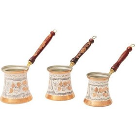 Resim Erzincan El İşlemeli Bakır Büyük Klasik Cezve Beyaz 